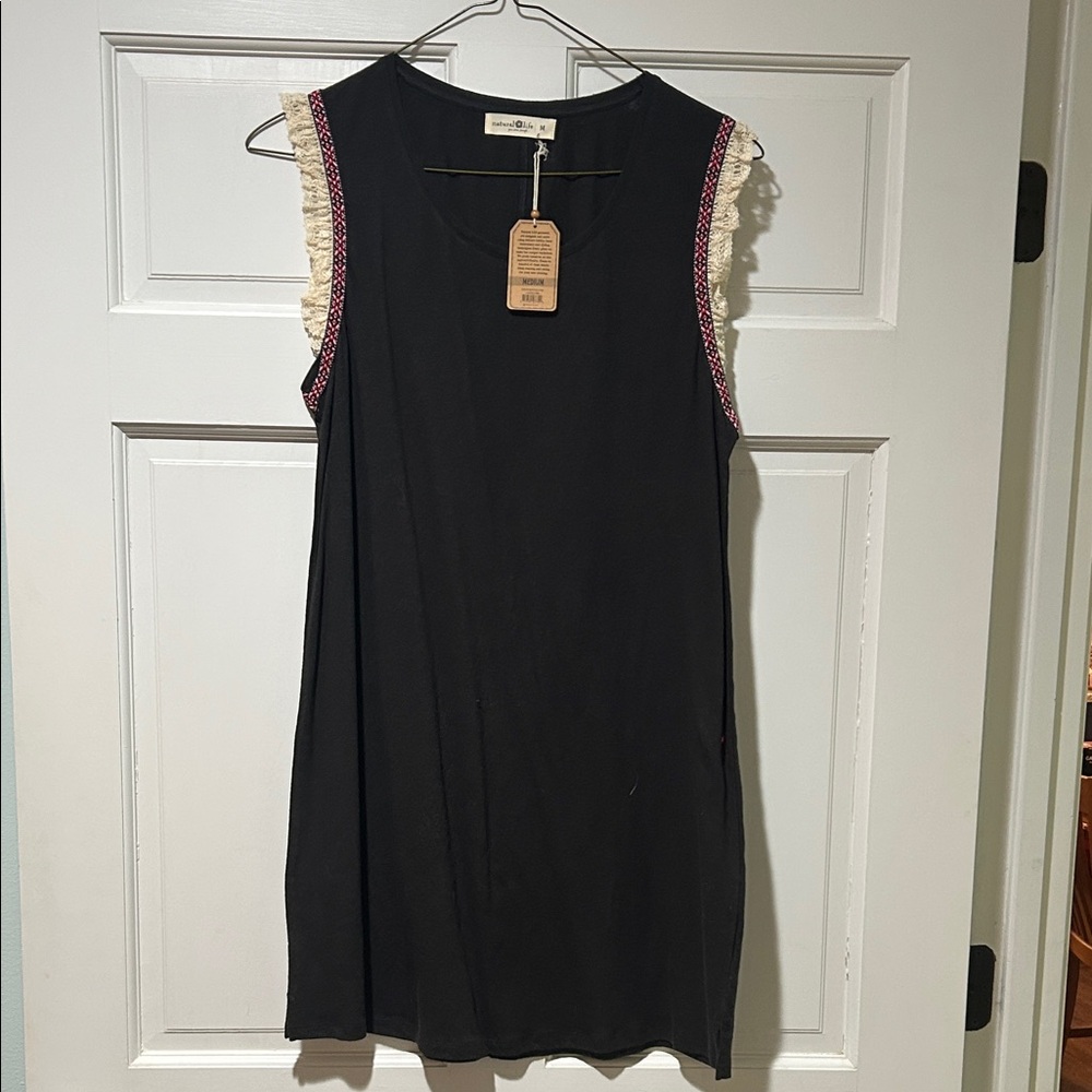 Natural Life Black dress with Lace and Red Accents plus bonus hair tie- NWT